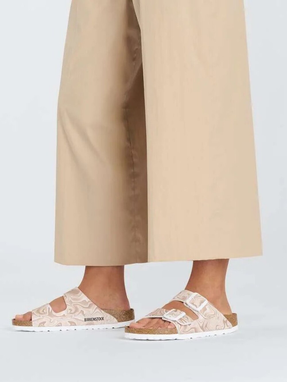 BIRKENSTOCK Arizona Two-strap Marbled Slide Sandals in Blush